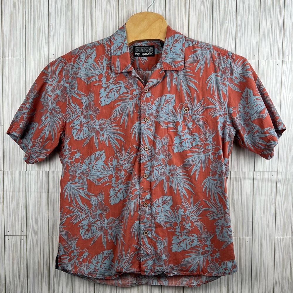 Reyn Spooner Men’s Blue Coral Hawaiian Floral Camp Shirt‎ Size XL
